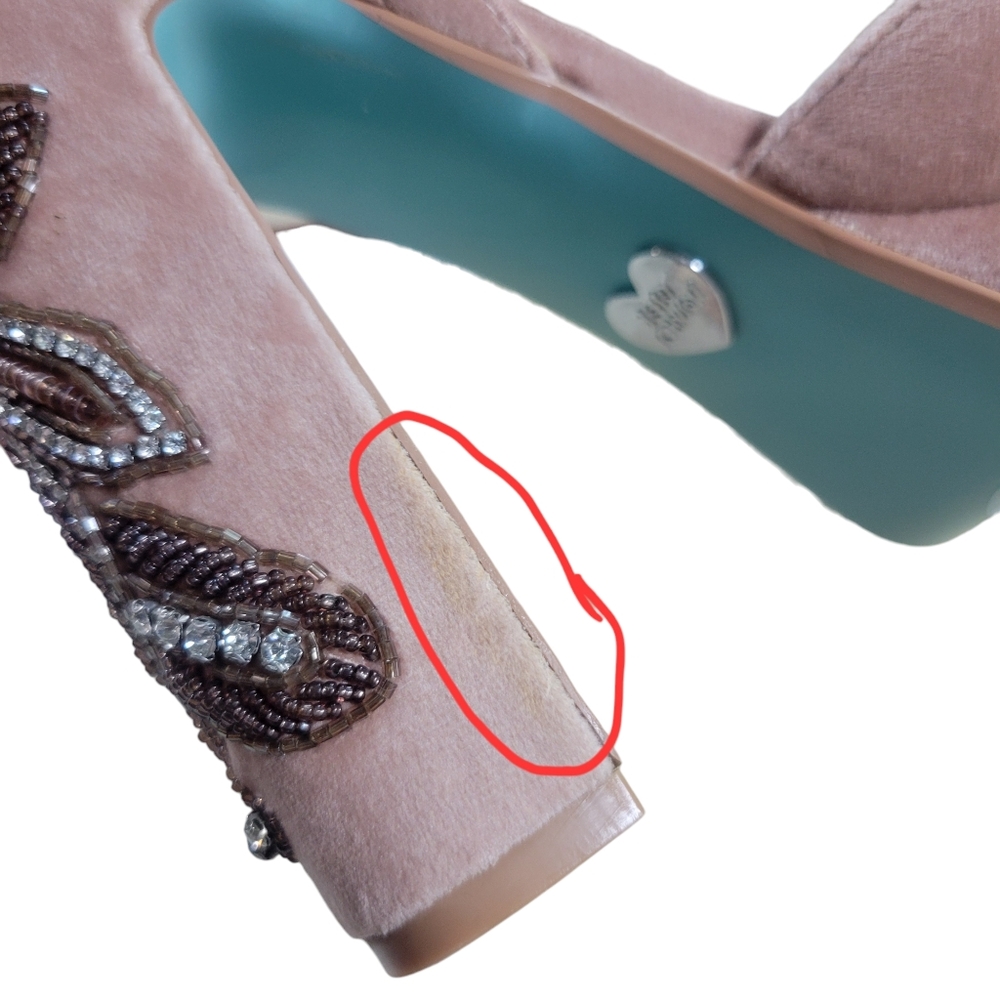Betsey Johnson Blush Pink Velvet Platform Heels with Embellished Block Heel - Picture 10 of 15